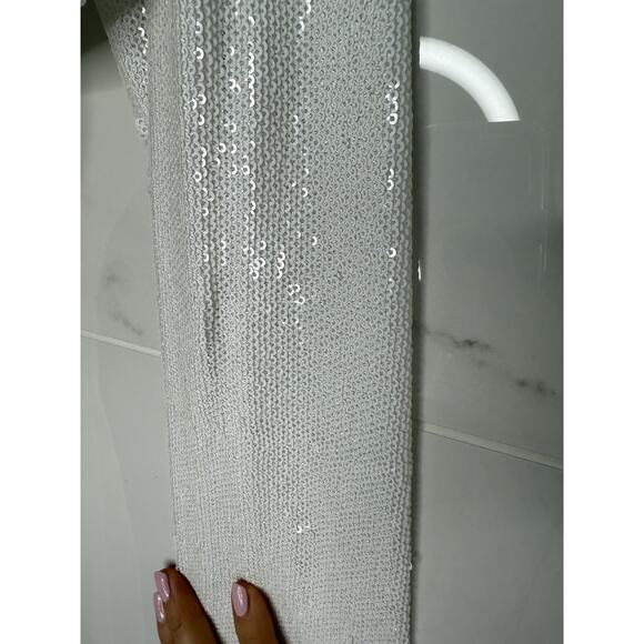 NWT L'AGENCE Christie One-Shoulder Cut-Out Sequin Dress White Sz 10 bridal - Picture 4 of 12